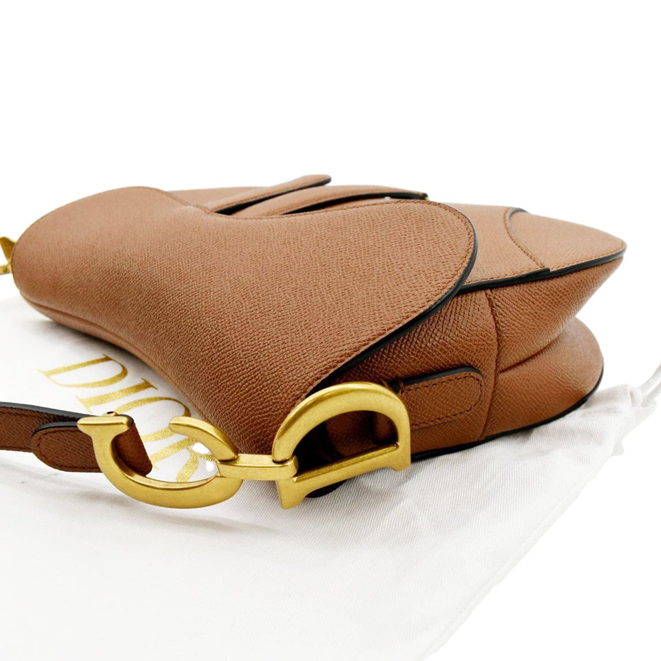 Christian Dior Saddle Grained Calfskin Leather Satchel Bag Cognac