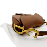 Christian Dior Saddle Grained Calfskin Leather Satchel Bag Cognac