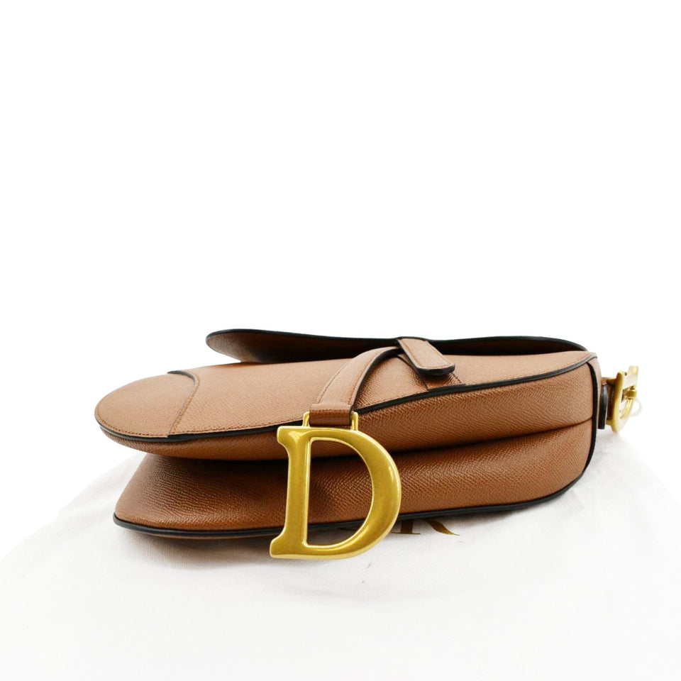 Christian Dior Saddle Grained Calfskin Leather Satchel Bag Cognac