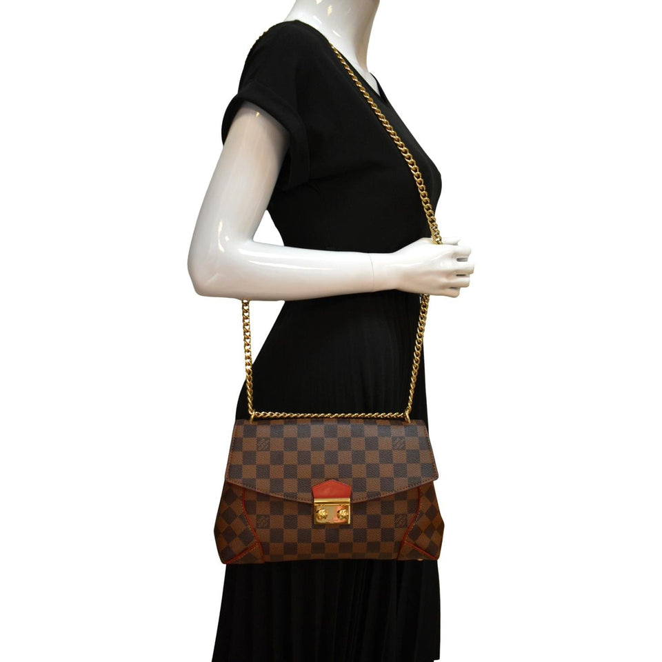 Louis Vuitton Caissa Chain Damier Ebene Clutch Shoulder Bag Brown