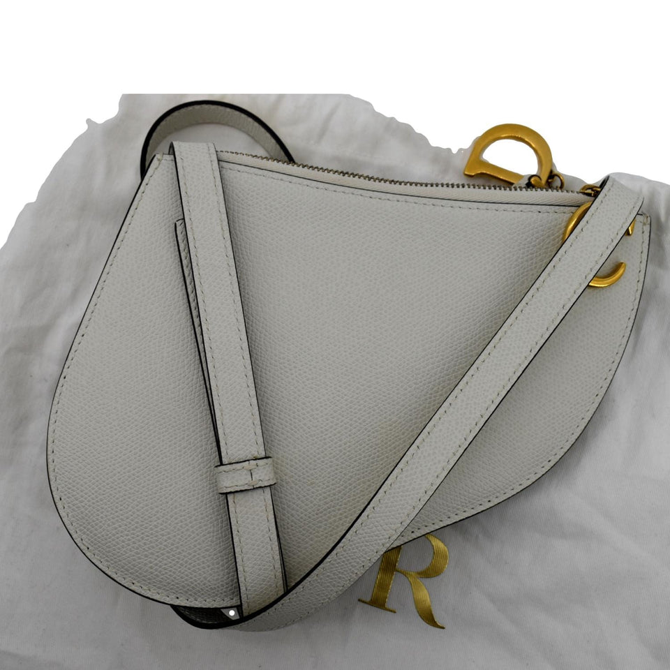 Christian Dior Women Dior Saddle Trio Leather Crossbody Pouch Bag White