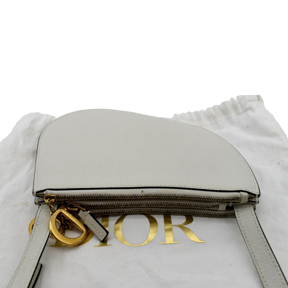Christian Dior Women Dior Saddle Trio Leather Crossbody Pouch Bag White