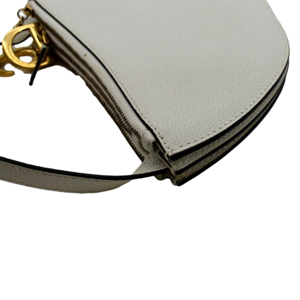 Christian Dior Women Dior Saddle Trio Leather Crossbody Pouch Bag White