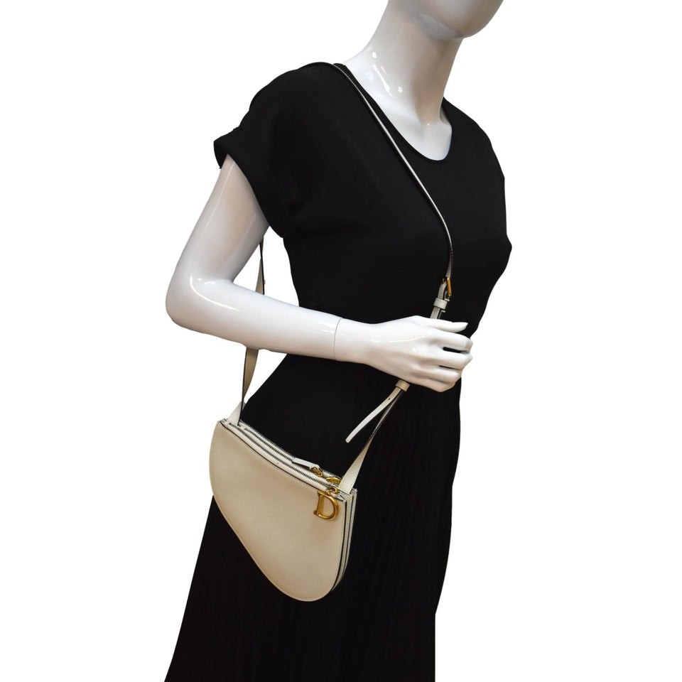 Christian Dior Women Dior Saddle Trio Leather Crossbody Pouch Bag White