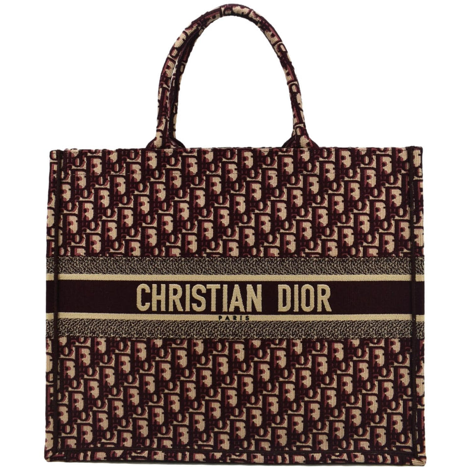 Christian Dior Book Oblique Embroidered Canvas Tote Bag Burgundy