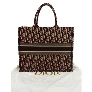 Christian Dior Book Oblique Embroidered Canvas Tote Bag Burgundy