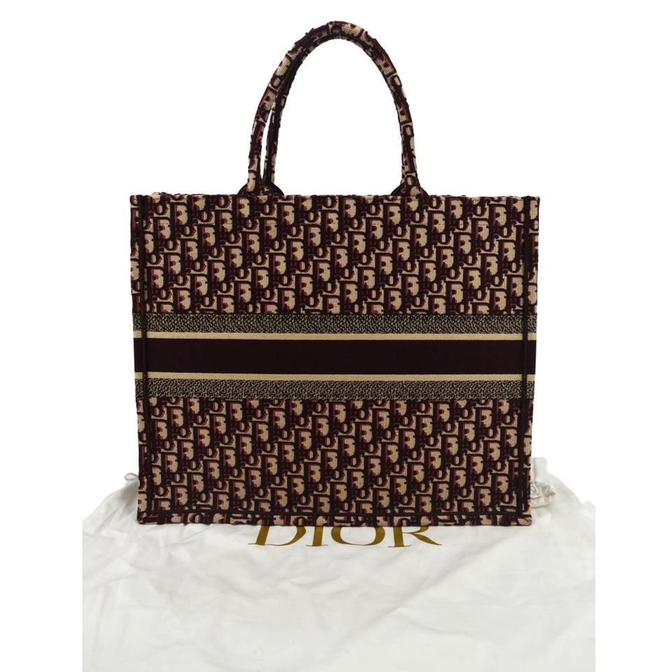 Christian Dior Book Oblique Embroidered Canvas Tote Bag Burgundy