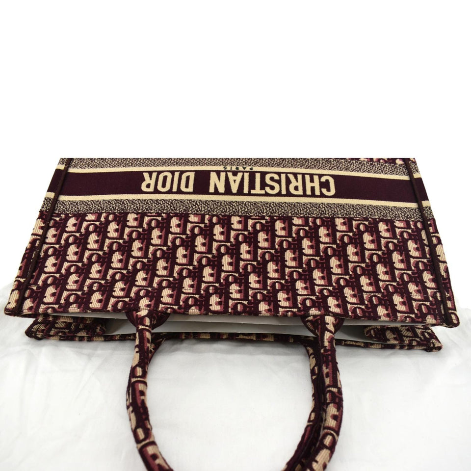 Christian Dior Book Oblique Embroidered Canvas Tote Bag Burgundy