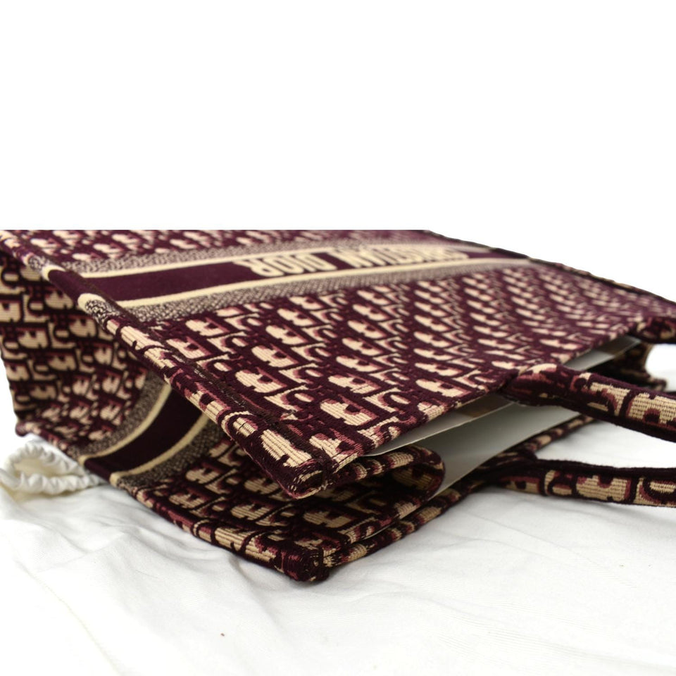 Christian Dior Book Oblique Embroidered Canvas Tote Bag Burgundy