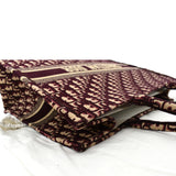 Christian Dior Book Oblique Embroidered Canvas Tote Bag Burgundy
