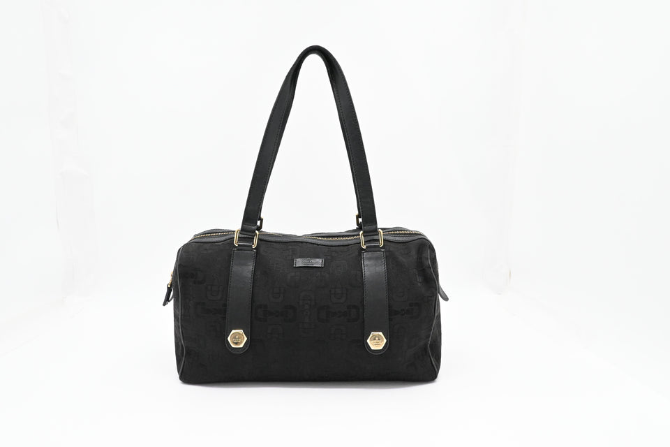 Gucci Shoulder Bag in Black Horsebit Canvas