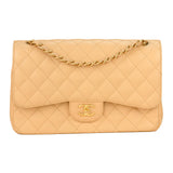 Chanel Beige Calfskin Leather Jumbo Classic Double Flap Bag