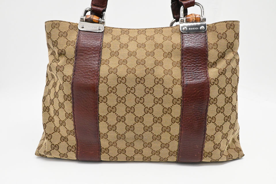 Gucci Bamboo Tote in Brown GG Canvas