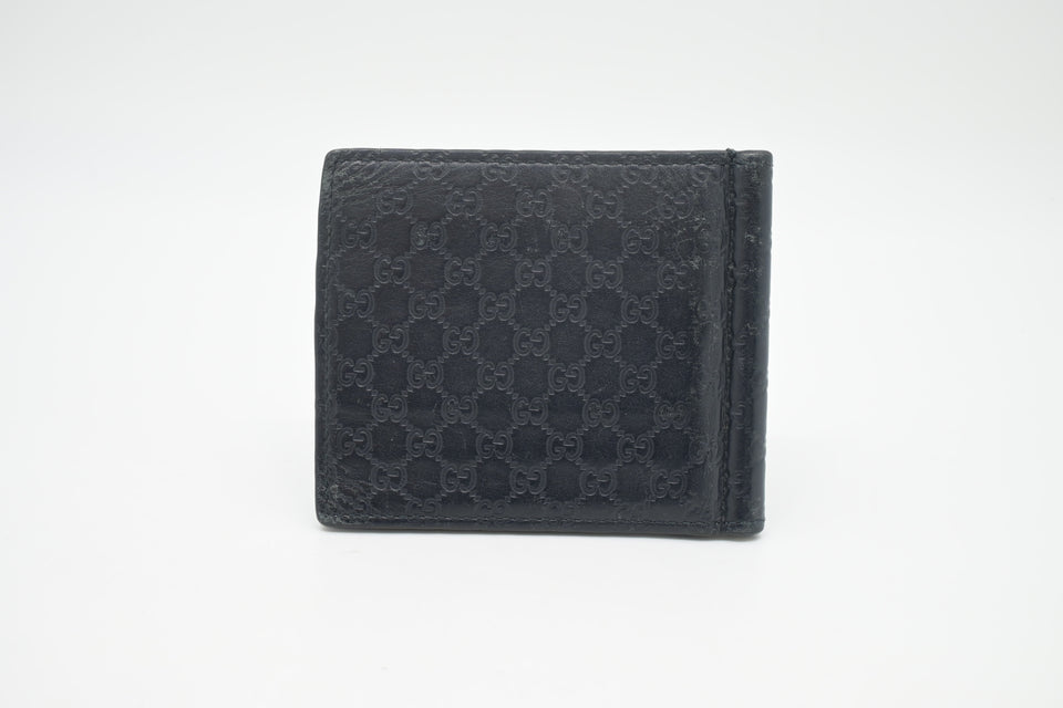 Gucci Bifold Money Clip Wallet in Navy Blue Leather