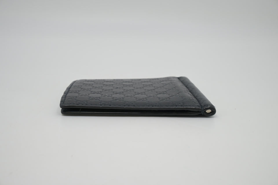 Gucci Bifold Money Clip Wallet in Navy Blue Leather
