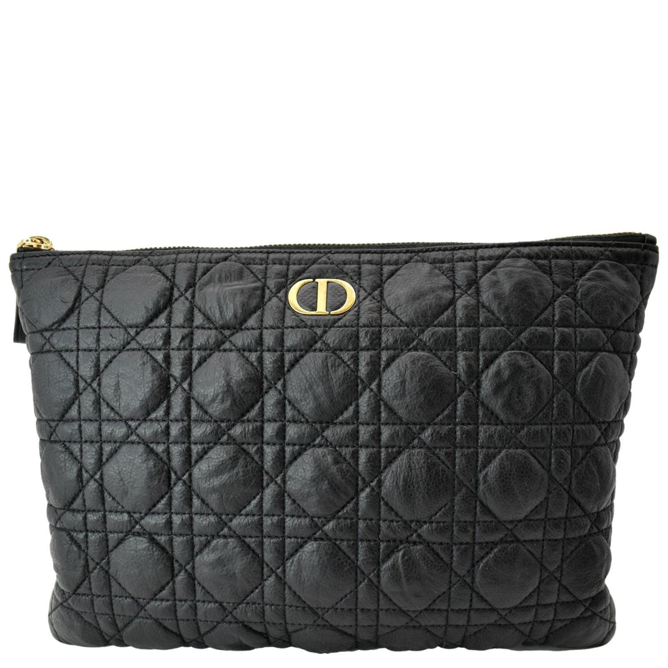 Christian Dior Caro Daily Cannage Calfskin Zipped Pouch Black