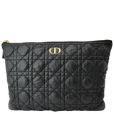 Christian Dior Caro Daily Cannage Calfskin Zipped Pouch Black