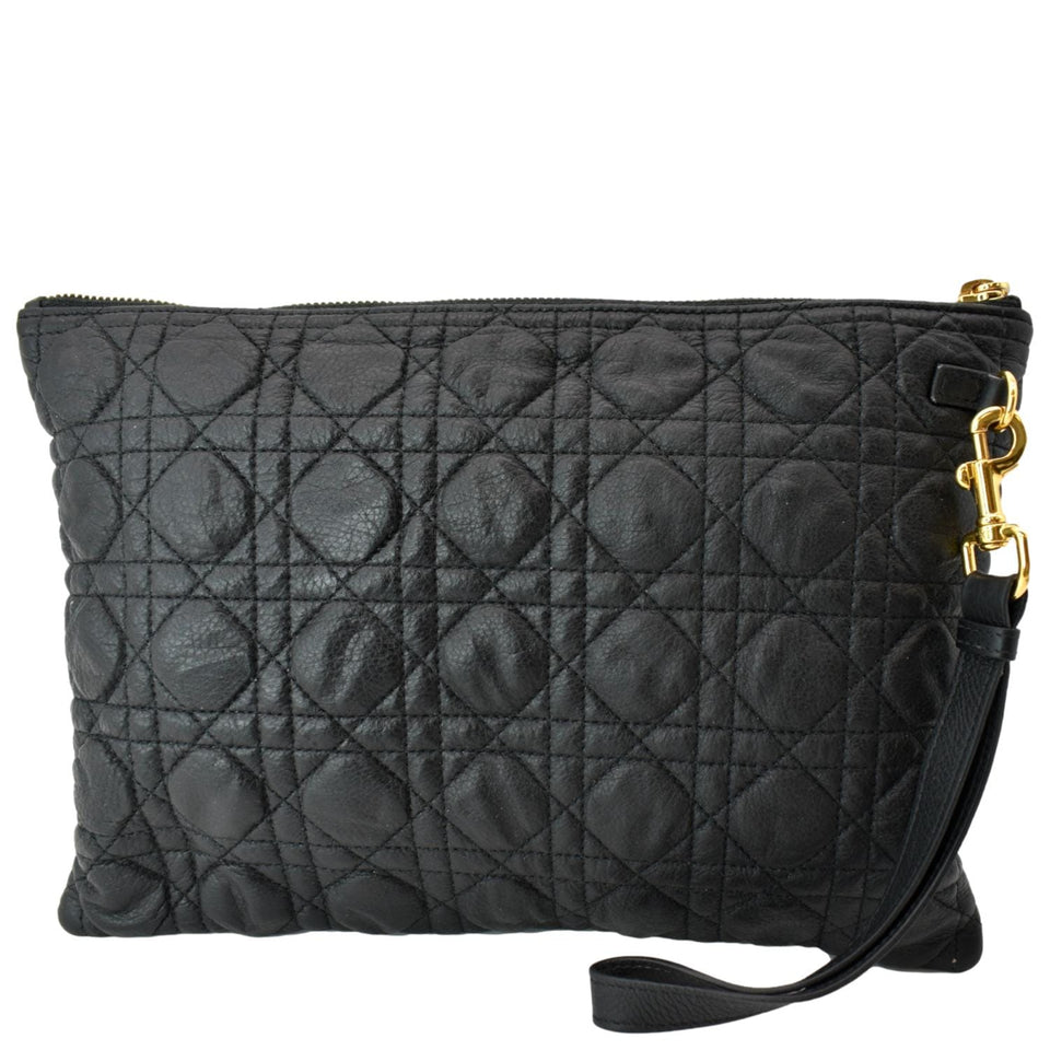 Christian Dior Caro Daily Cannage Calfskin Zipped Pouch Black