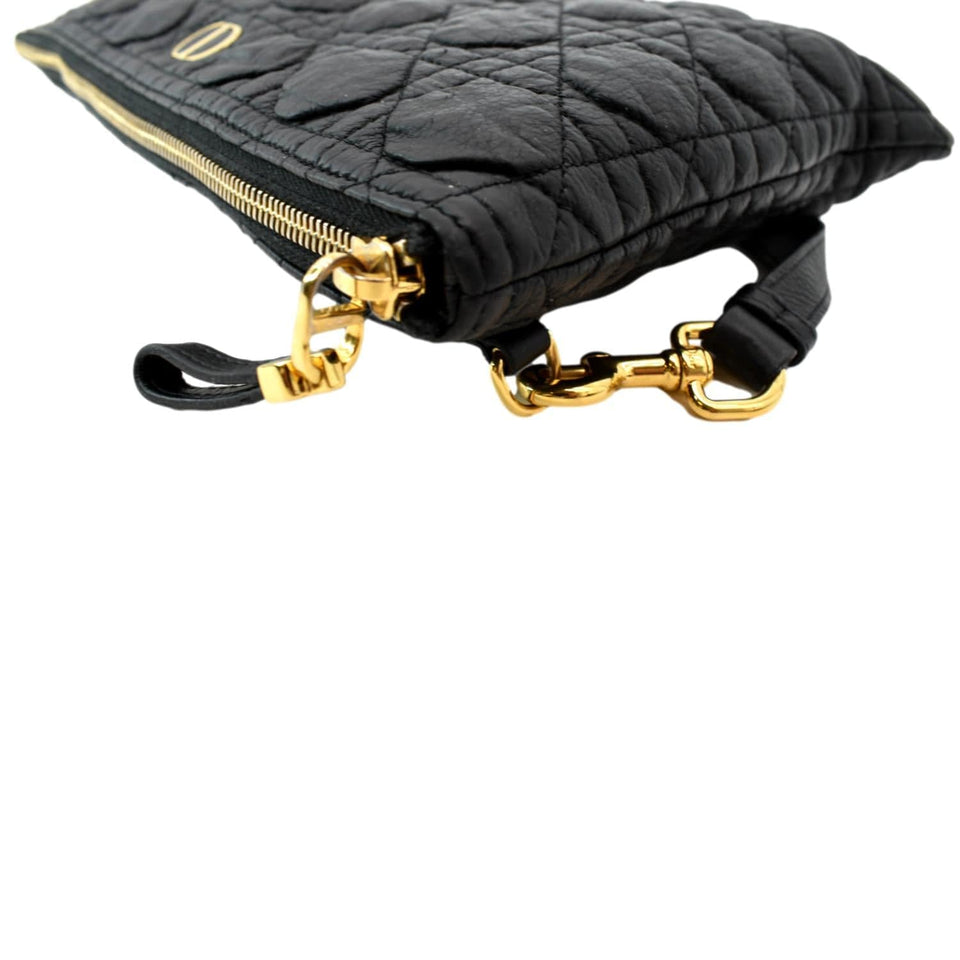 Christian Dior Caro Daily Cannage Calfskin Zipped Pouch Black