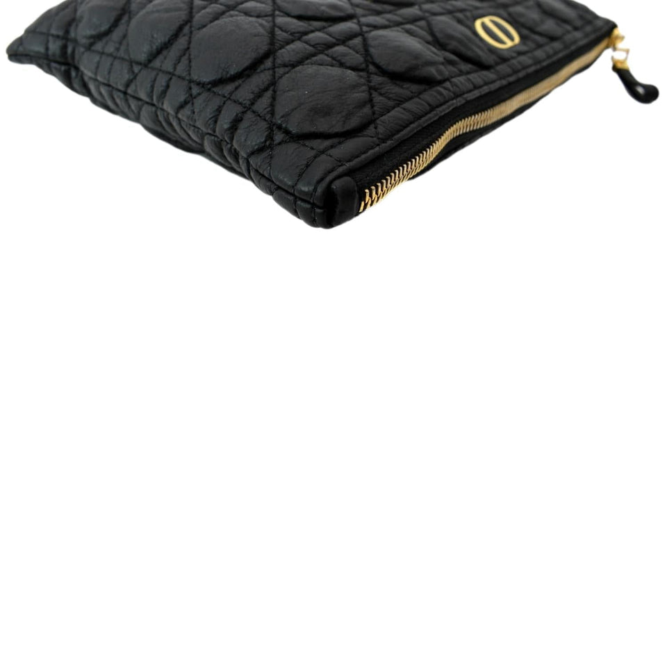 Christian Dior Caro Daily Cannage Calfskin Zipped Pouch Black