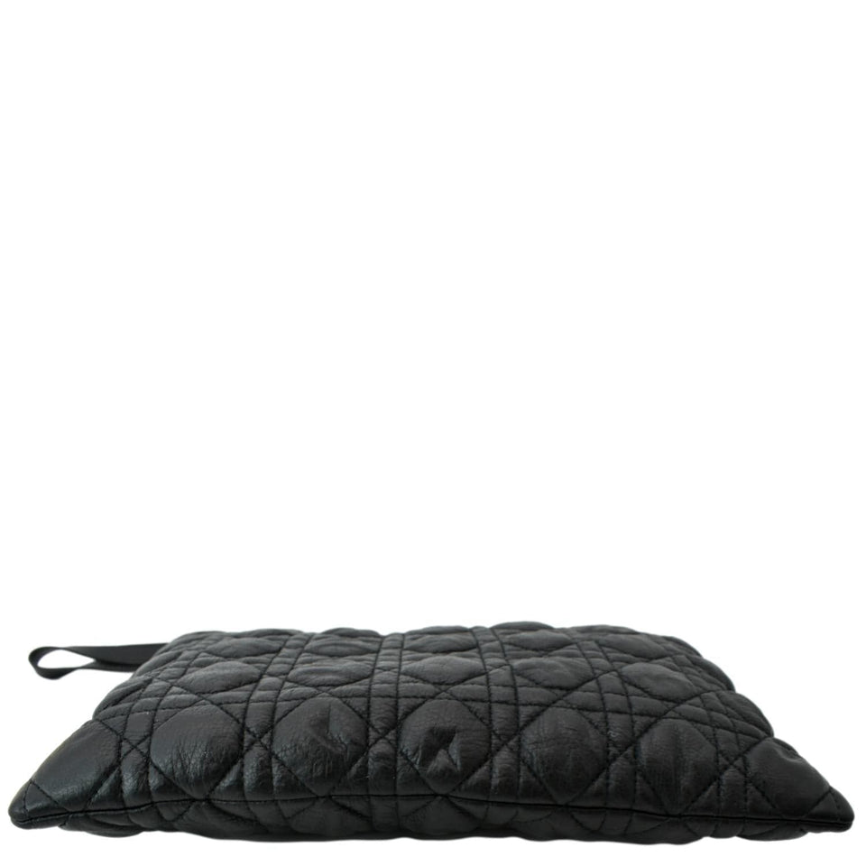 Christian Dior Caro Daily Cannage Calfskin Zipped Pouch Black