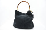 Gucci 2-Way Bamboo Tote Bag in Dark Blue Suede