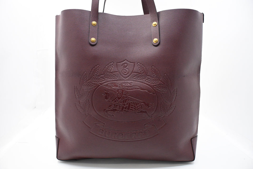 Burberry Large Embossed Tote in Burgundy Leather