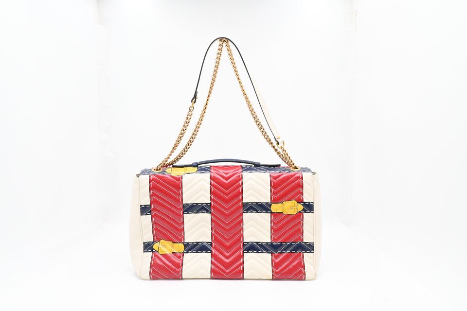 Gucci Trompe L'oeil Maxi Marmont Shoulder Bag in White, Red, and Blue Leather