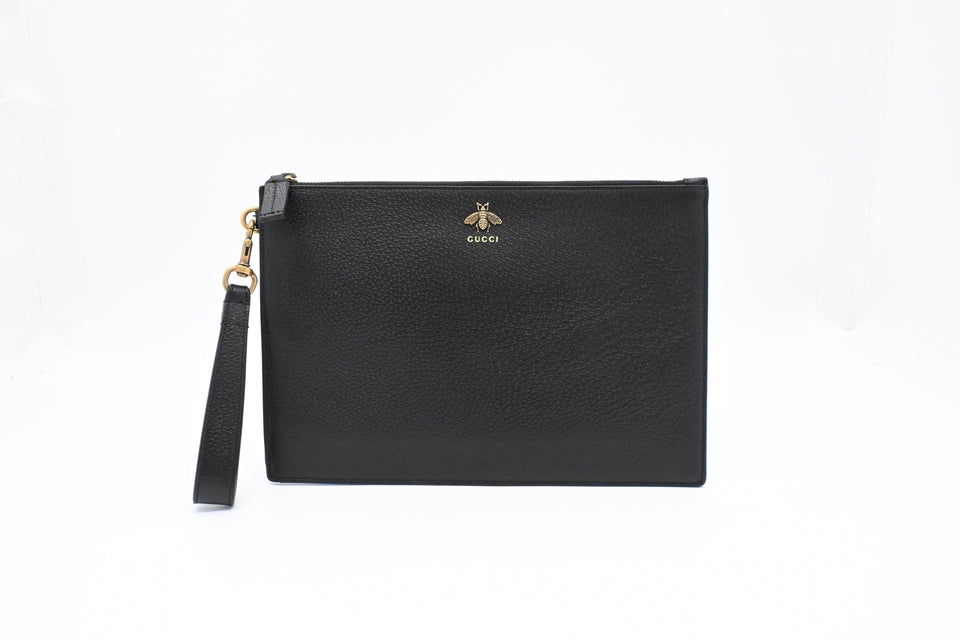 Gucci Bee Clutch in Black Leather