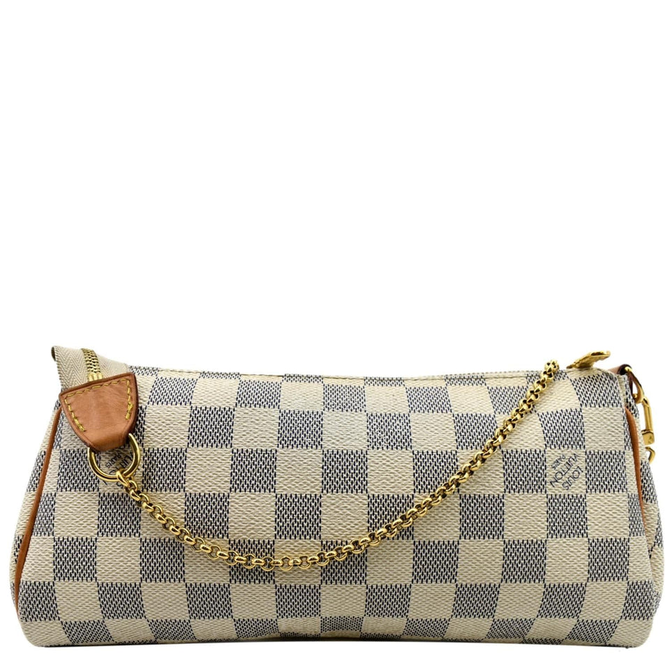 Louis Vuitton Pochette Eva Damier Azur Clutch Bag White