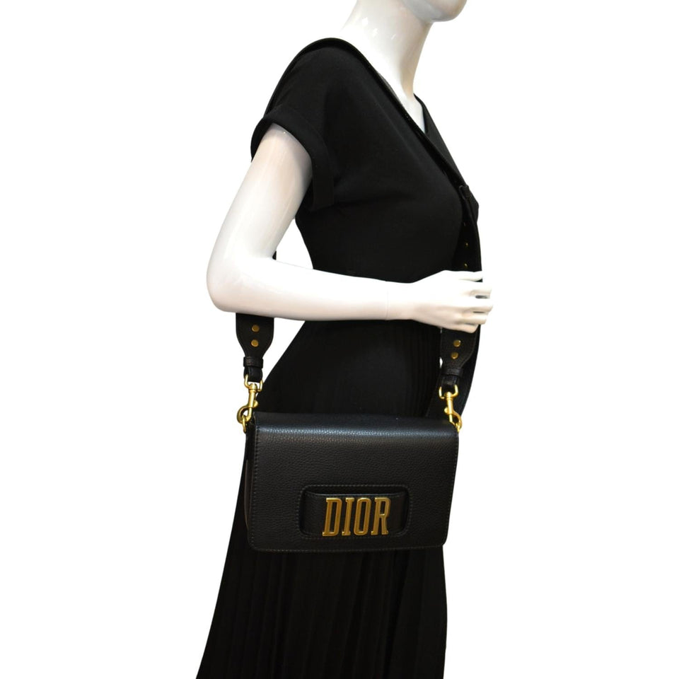 Christian Dior Dio(r)evolution Flap Grained Calfskin Shoulder Bag Black