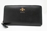 Gucci Long Zippy Bee Wallet in Black Leather