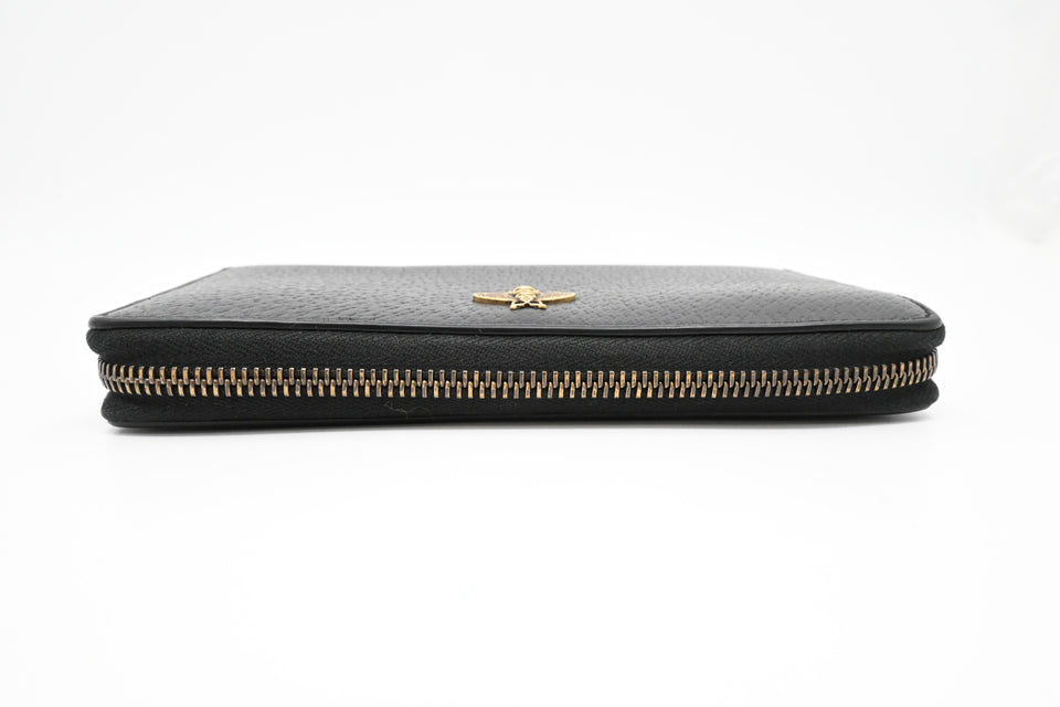Gucci Long Zippy Bee Wallet in Black Leather