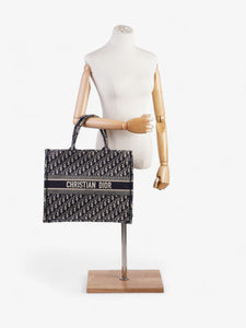 Christian Dior Book Tote Ecru and Blue Dior Oblique Canvas Large