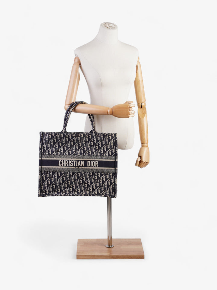 Christian Dior Book Tote Ecru and Blue Dior Oblique Canvas Large