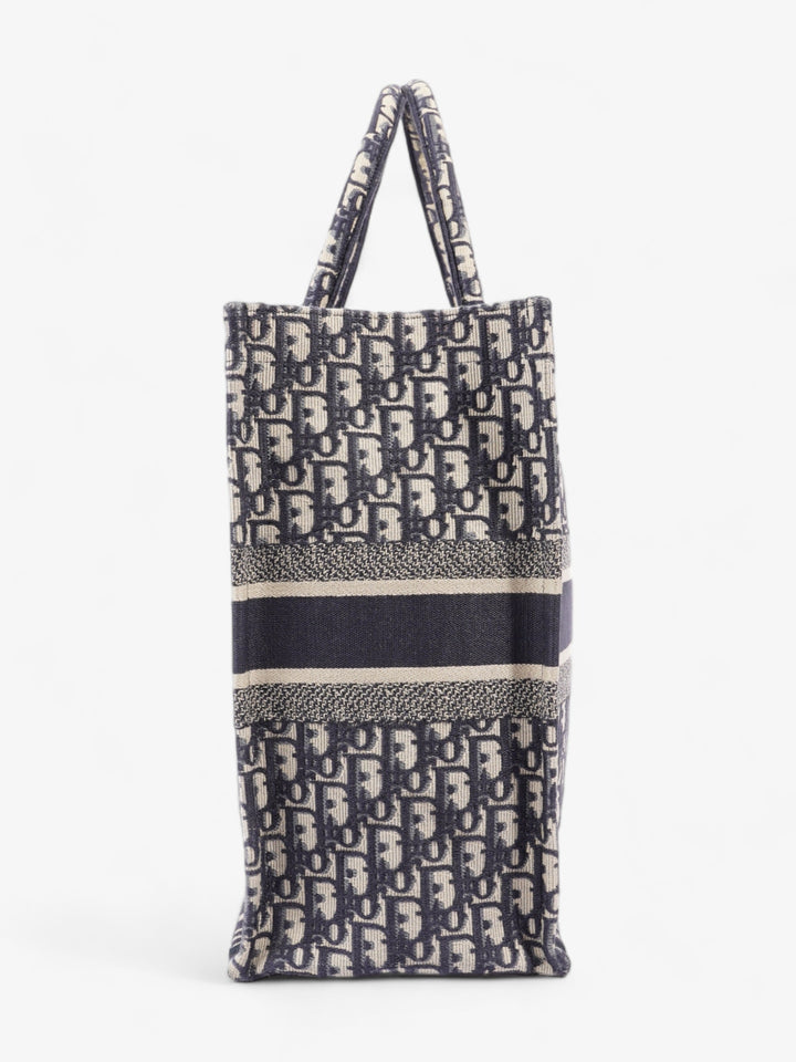 Christian Dior Book Tote Ecru and Blue Dior Oblique Canvas Large