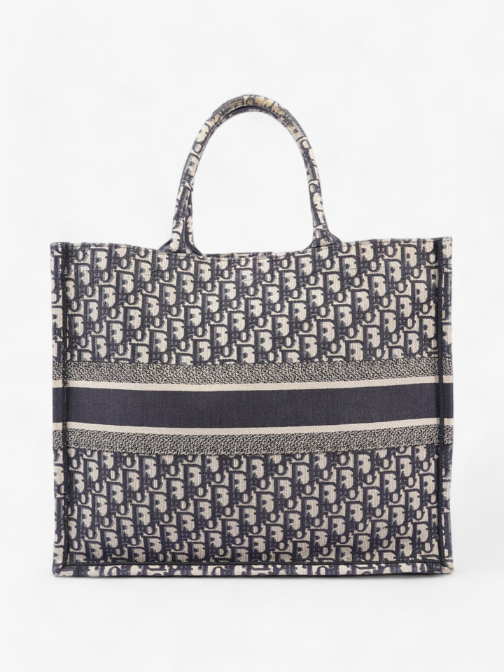 Christian Dior Book Tote Ecru and Blue Dior Oblique Canvas Large