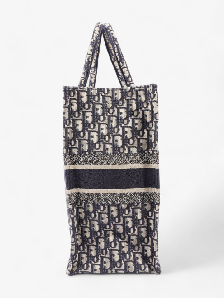 Christian Dior Book Tote Ecru and Blue Dior Oblique Canvas Large
