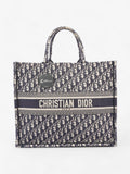 Christian Dior Book Tote Ecru and Blue Dior Oblique Canvas Large