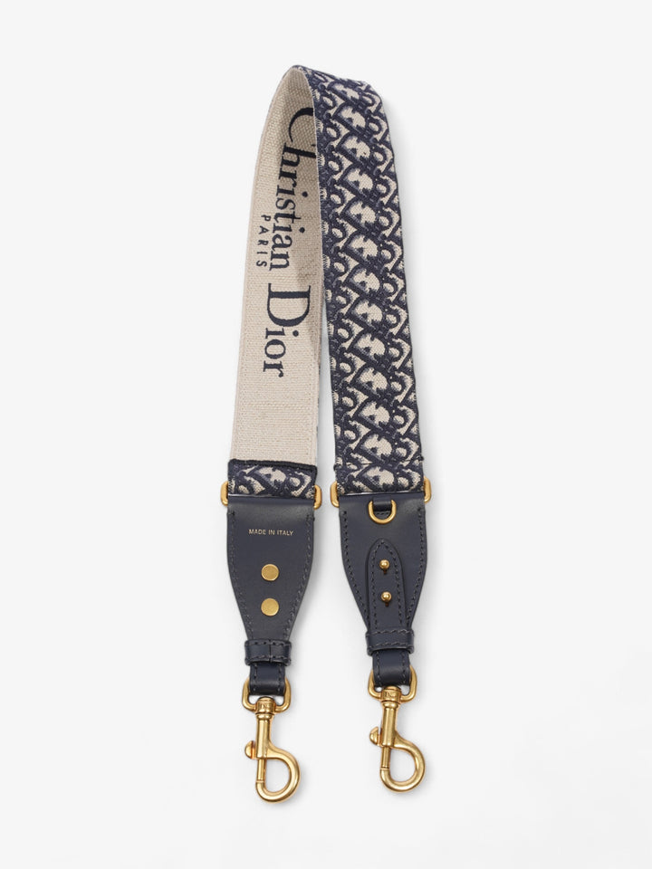 Christian Dior Adjustable Shoulder Strap With Ring Blue Oblique Cotton