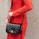 Chanel Black Quilted Shiny Calfskin & Suede Mini Messenger Bag