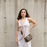 Chanel Pastel Blue, Pink, and White Floral Cotton Sleeveless Dress Size M