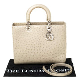Dior Beige Ostrich Leather Large Lady Dior Tote