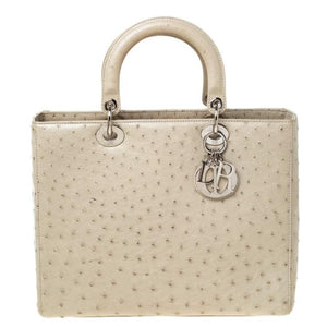 Dior Beige Ostrich Leather Large Lady Dior Tote