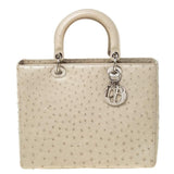 Dior Beige Ostrich Leather Large Lady Dior Tote