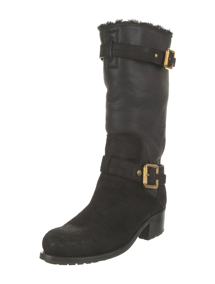Dior NUBUCK AND LEATHER BUCKLE STRAP MID CALF BOOTS