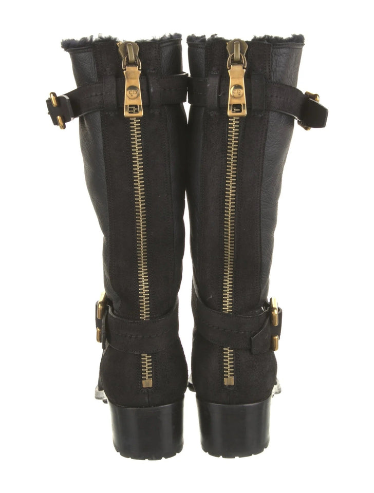 Dior NUBUCK AND LEATHER BUCKLE STRAP MID CALF BOOTS