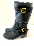 Dior NUBUCK AND LEATHER BUCKLE STRAP MID CALF BOOTS