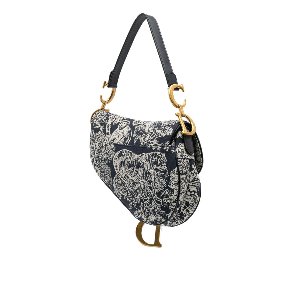 Dior Canvas Reverse Embroidered Toile De Jouy Saddle Bag