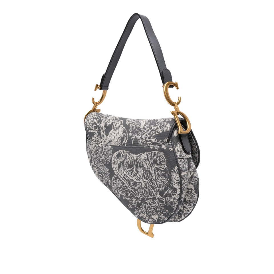 Dior Canvas Reverse Embroidered Toile De Jouy Saddle Bag